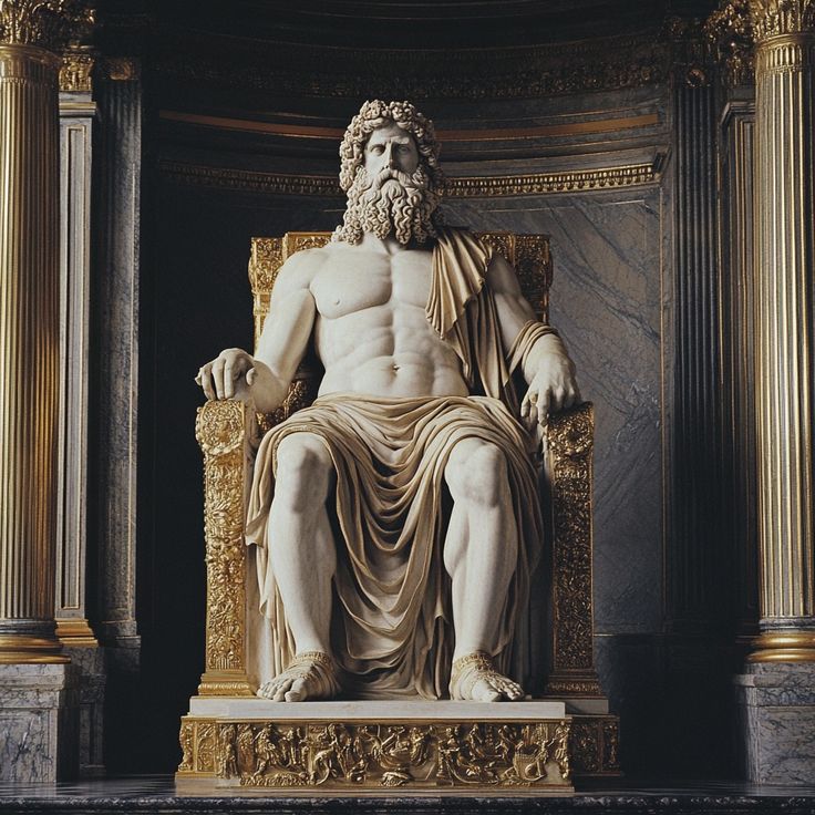 The Statue of Zeus at Olympia seated on a golden throne